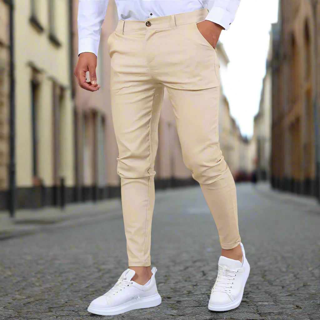 Homme | Pantalon slim à coupe ajustée et surface mate