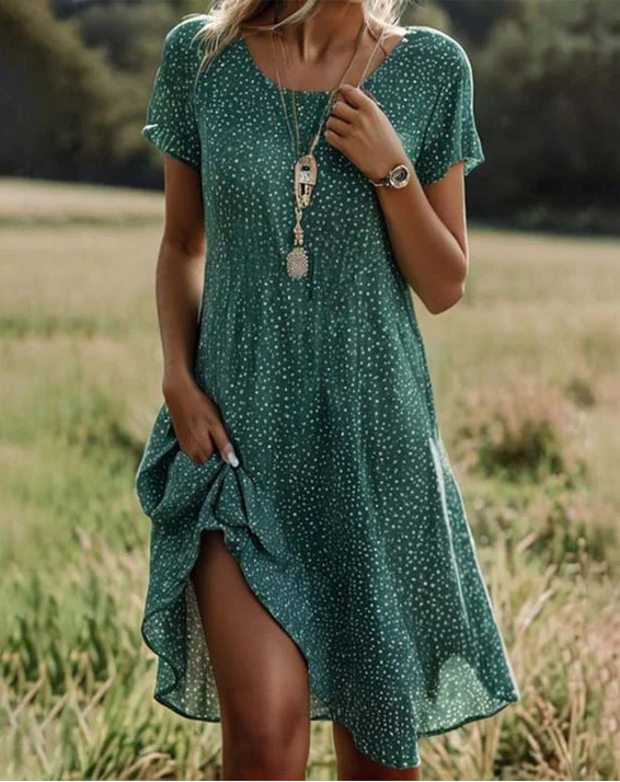 Femme | Robe d’été imprimée à manches courtes et encolure ronde