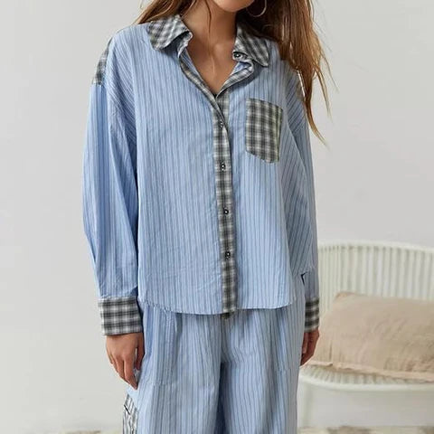 Femme | Ensemble de nuit deux pièces à manches longues et pantalon assorti
