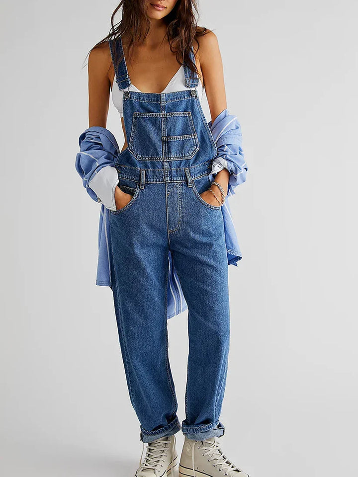 Femme | Salopette en denim à coupe droite et bretelles ajustables