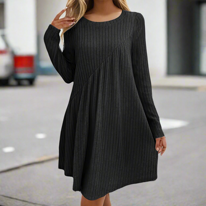Femme | Robe ajustée à manches longues et motif côtelé vertical