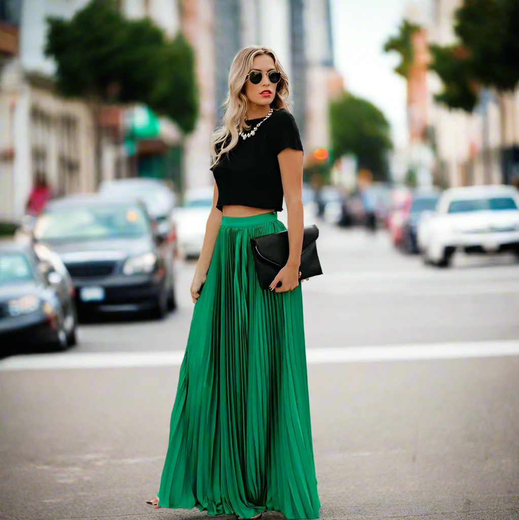 Femme | Jupe maxi plissée à taille élastique et tombé fluide