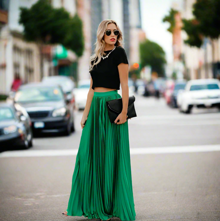 Femme | Jupe maxi plissée à taille élastique et tombé fluide