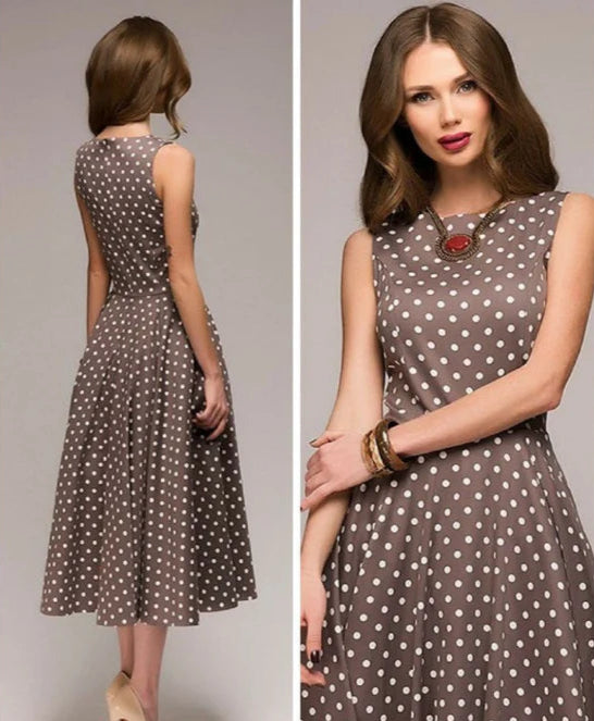 Femme | Robe à pois coupe évasée avec encolure ronde