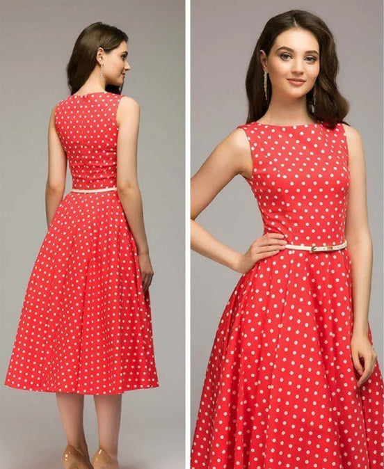 Femme | Robe à pois coupe évasée avec encolure ronde