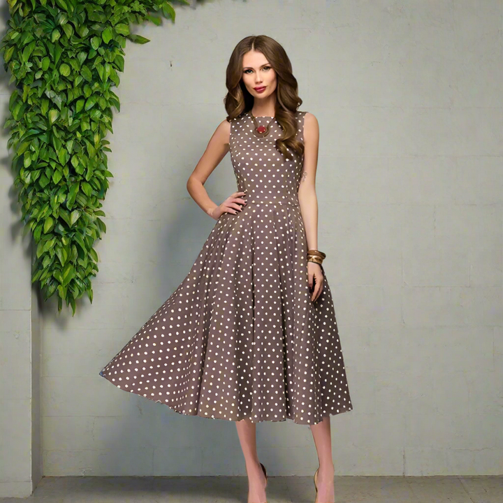 Femme | Robe à pois coupe évasée avec encolure ronde