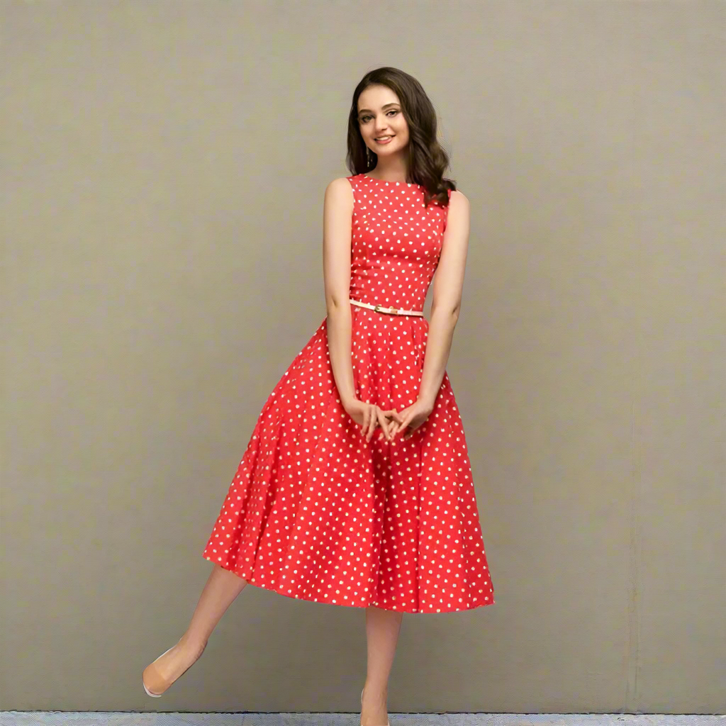 Femme | Robe à pois coupe évasée avec encolure ronde