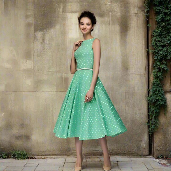 Femme | Robe à pois coupe évasée avec encolure ronde