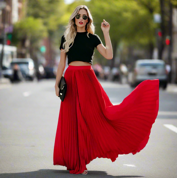 Femme | Jupe maxi plissée à taille élastique et tombé fluide