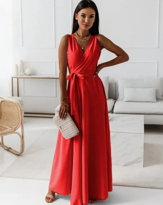 Femme | Robe longue à col V croisé et bretelles larges