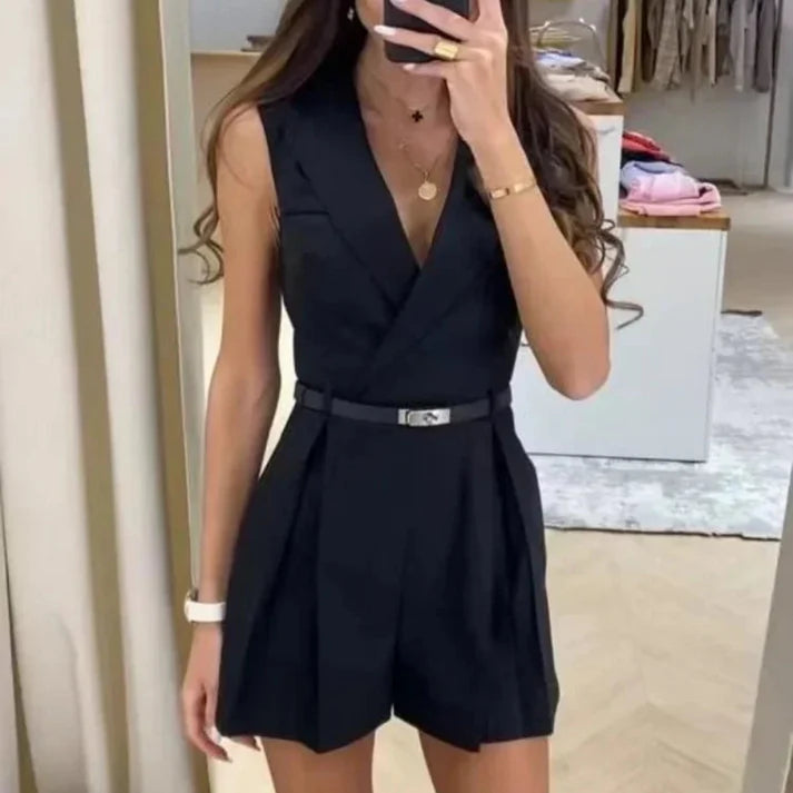 Femme | Combishort sans manches à col simple