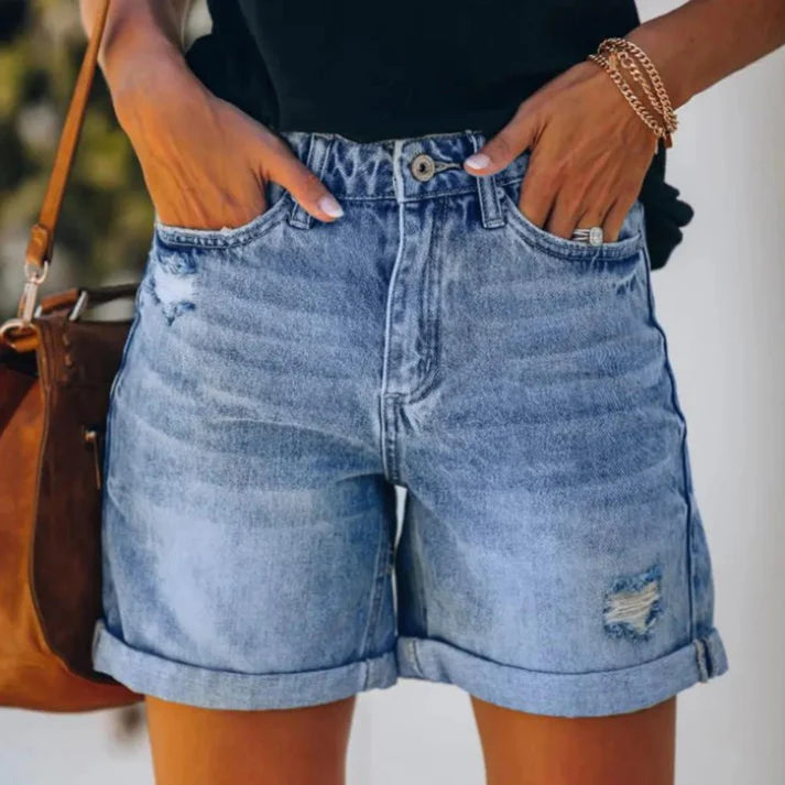 Femme | Short en jean à taille ajustable et coupe droite