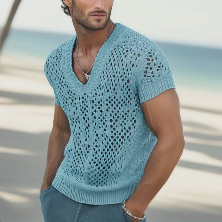 Homme | T-shirt à col en V avec motif ajouré