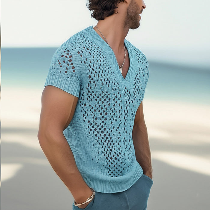 Homme | T-shirt à col en V avec motif ajouré