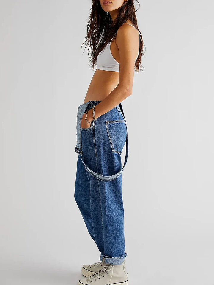 Femme | Salopette en denim à coupe droite et bretelles ajustables