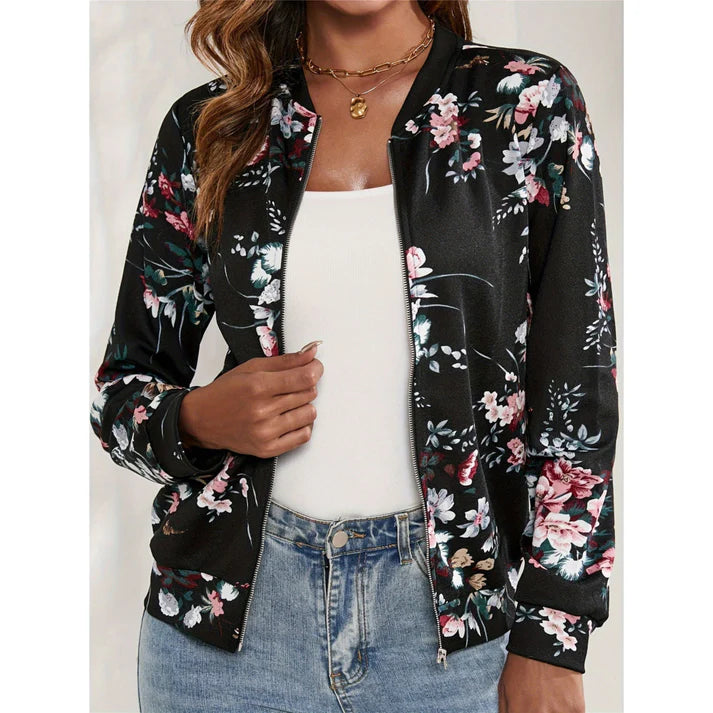Femme | Veste bomber à motif floral et fermeture zippée