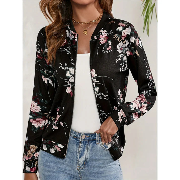Femme | Veste bomber à motif floral et fermeture zippée