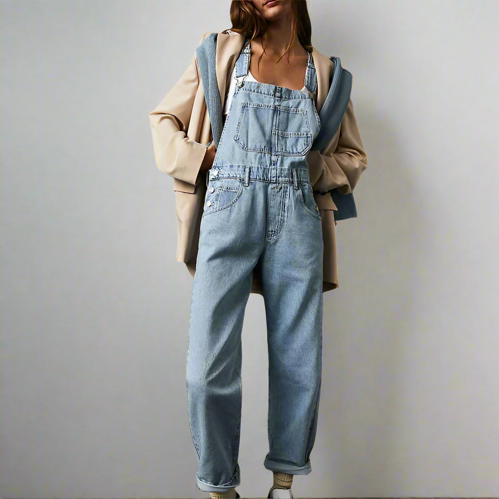 Femme | Salopette en denim à coupe droite et bretelles ajustables