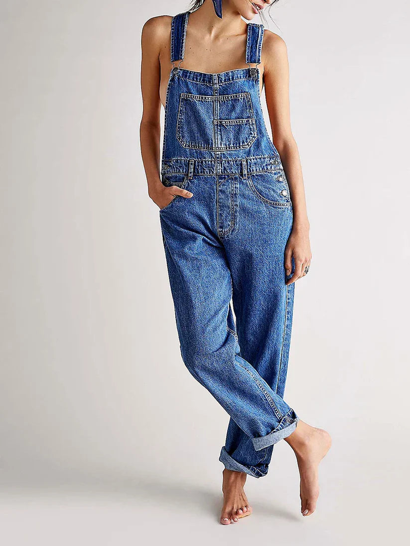 Femme | Salopette en denim à coupe droite et bretelles ajustables
