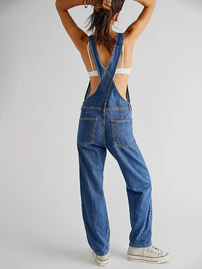 Femme | Salopette en denim à coupe droite et bretelles ajustables