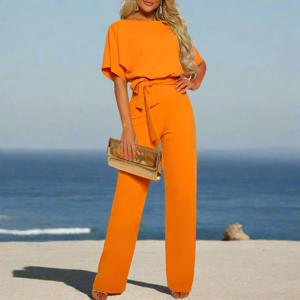 Femme | Combinaison avec haut à manches courtes et pantalon à jambes larges
