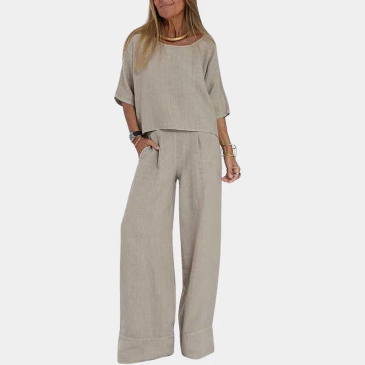Femme | Ensemble deux pièces à manches mi-longues et pantalon à jambes larges