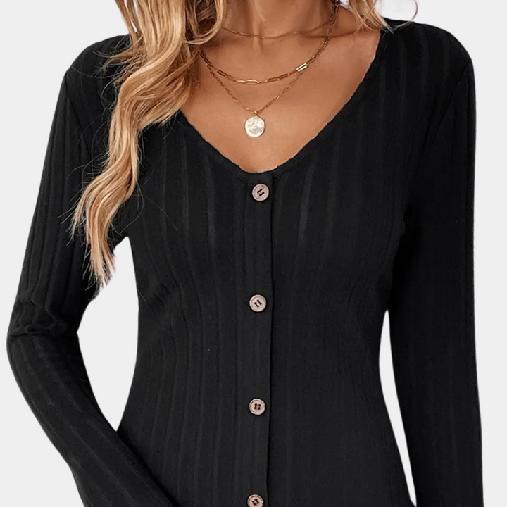 Femme | Robe trapèze à col en V et boutons