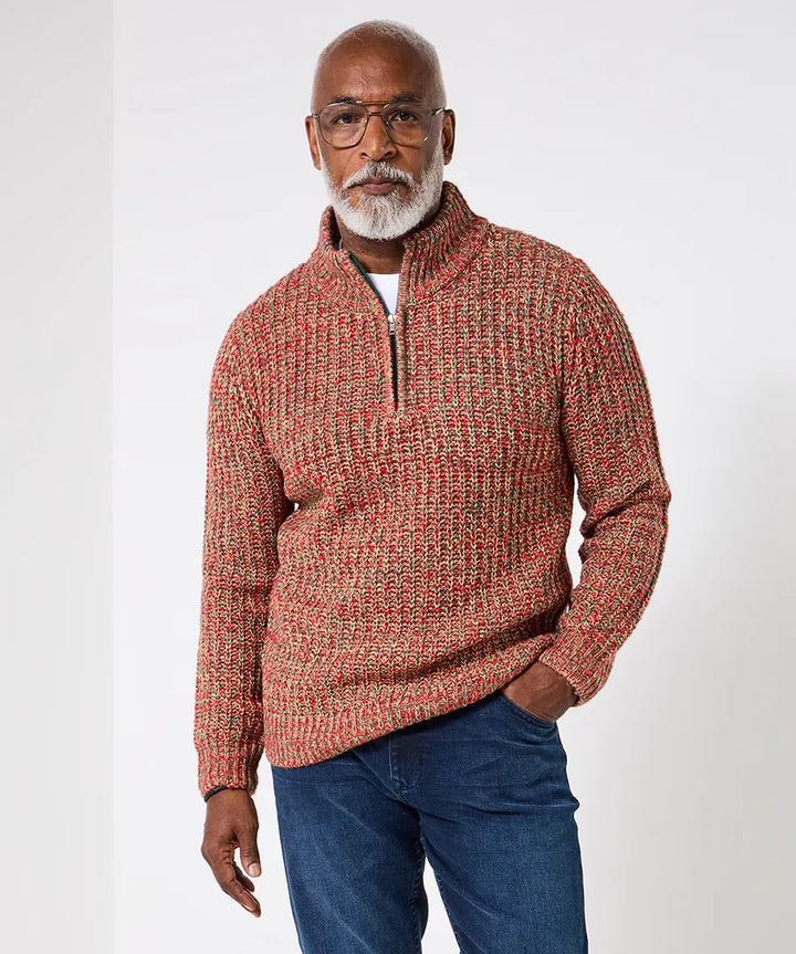 Homme | Pull côtelé à col montant zippé et manches longues