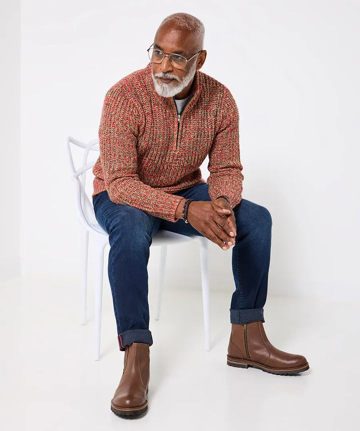 Homme | Pull côtelé à col montant zippé et manches longues
