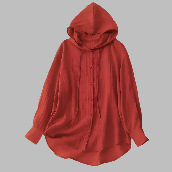 Femme | Chemise à capuche en tissu uni et coupe droite