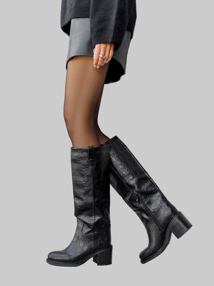 Femme | Bottes hautes à effet crocodile