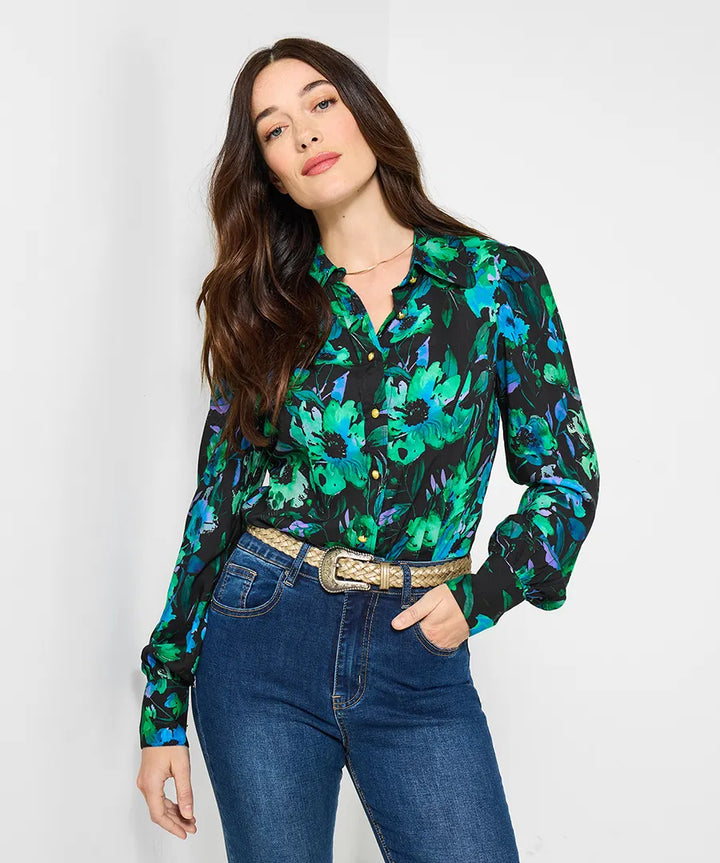 Femme | Chemise à manches longues, col imprimé floral