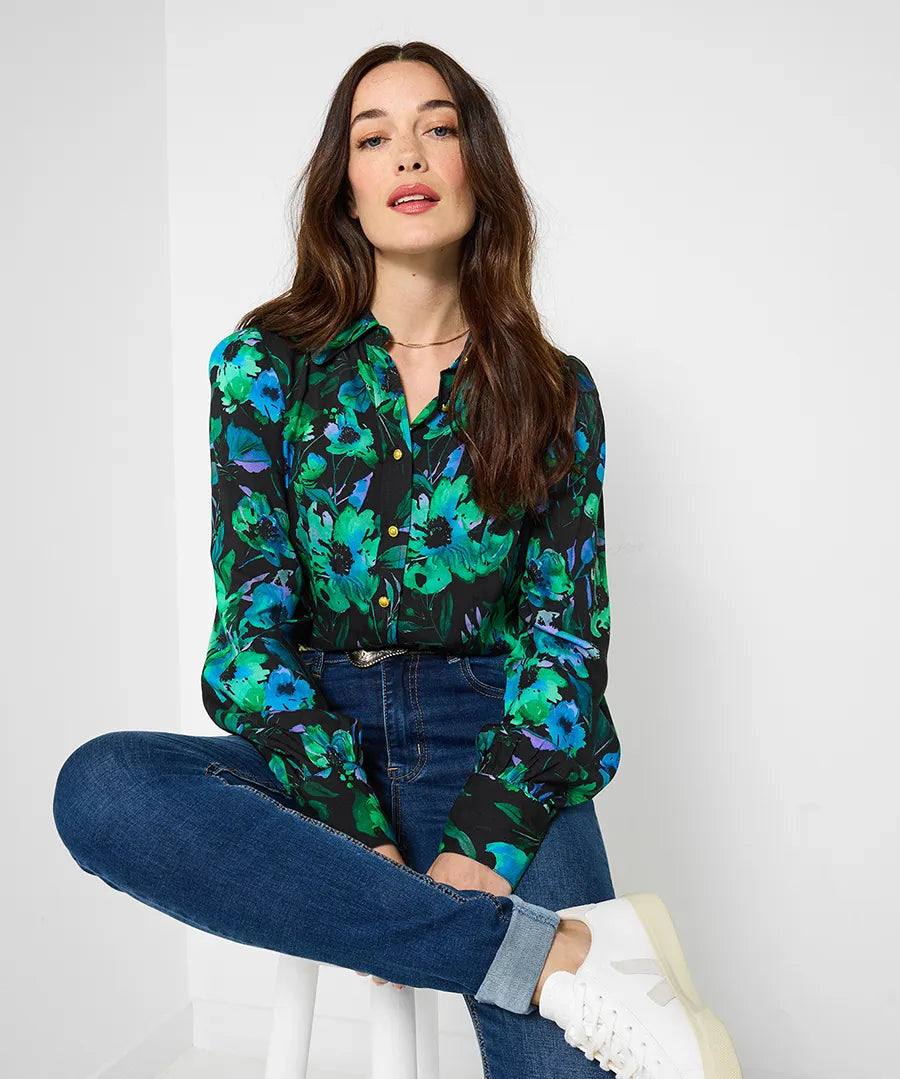 Femme | Chemise à manches longues, col imprimé floral