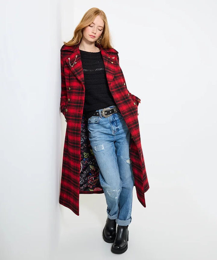 Femme | Manteau Maxi long à carreaux et boutons