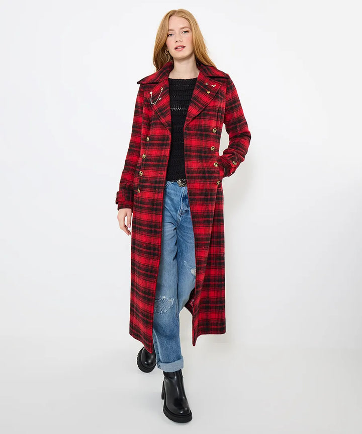 Femme | Manteau Maxi long à carreaux et boutons