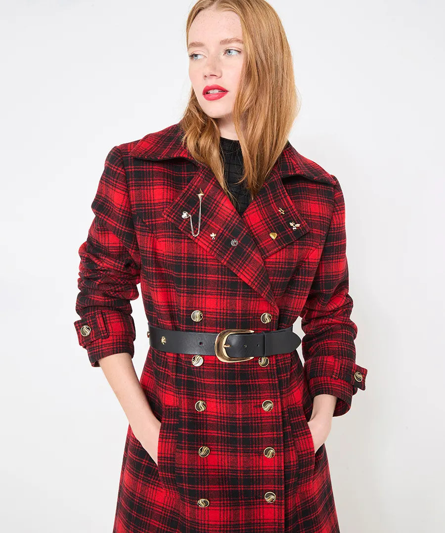 Femme | Manteau Maxi long à carreaux et boutons