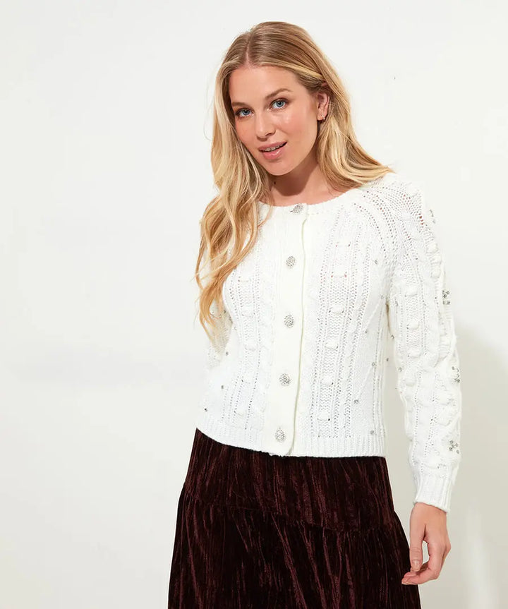 Femme | Pull torsadé à manches longues et fermeture à boutons