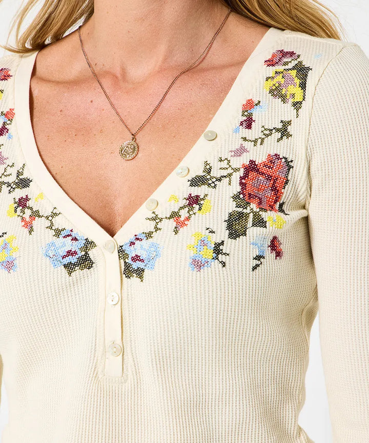 Femme | Top Henley à manches longues et broderie