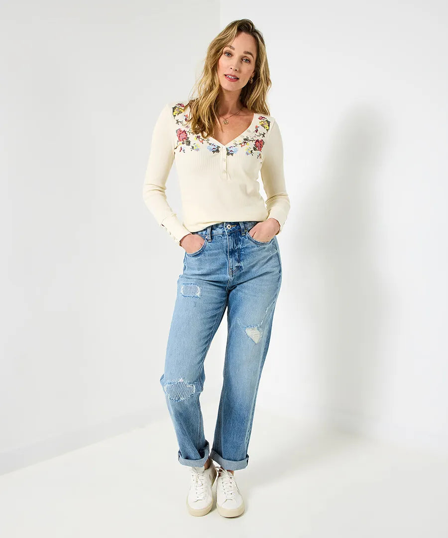 Femme | Top Henley à manches longues et broderie