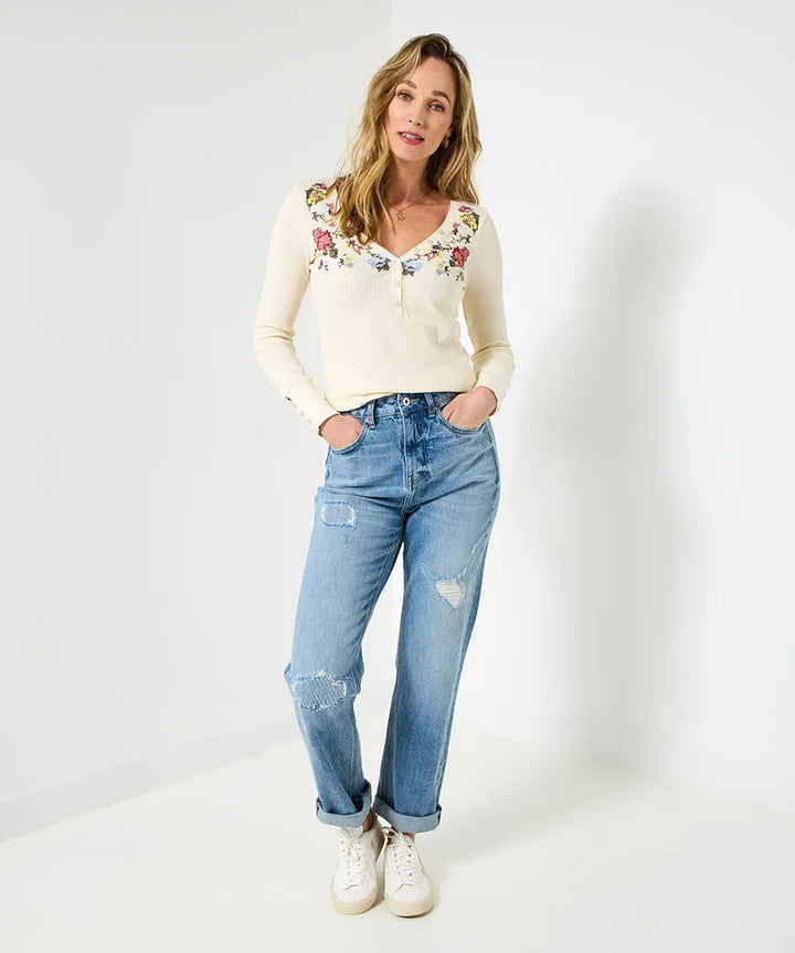 Femme | Top Henley à manches longues et broderie