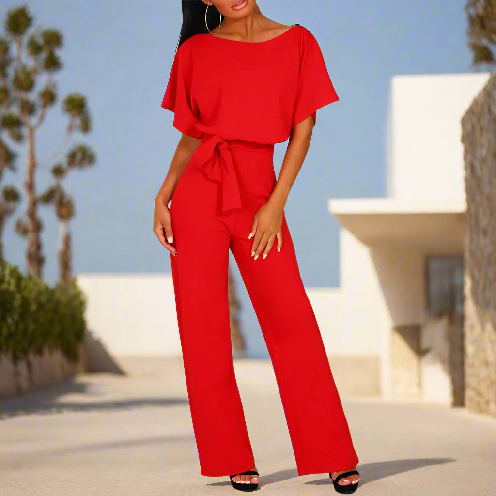 Femme | Combinaison avec haut à manches courtes et pantalon à jambes larges