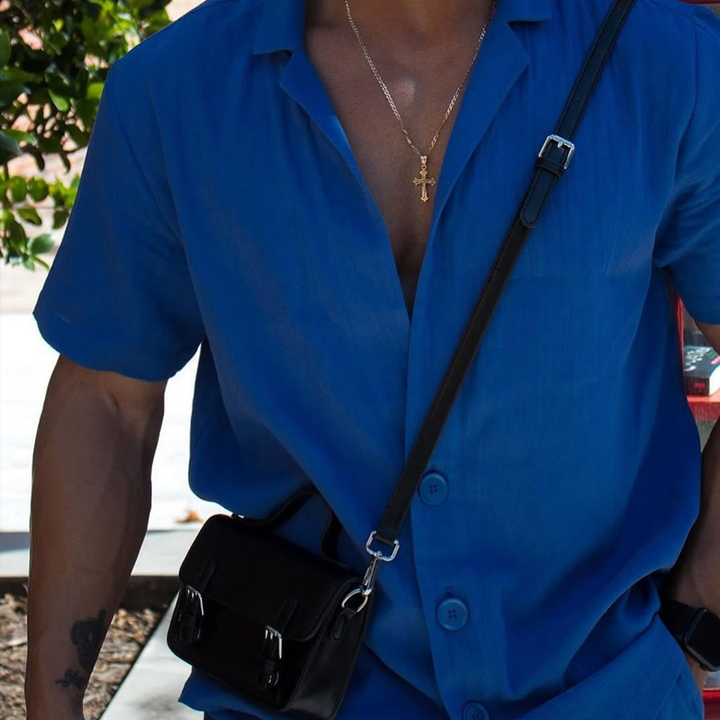 Homme | Ensemble avec chemise à manches courtes et short à revers cranté